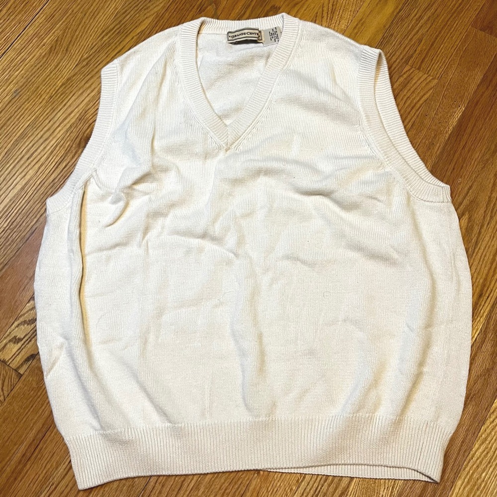 VTG 100% Cotton Classic Ivory Knit Sweater Vest Men's Sleeveless Pullover 1X